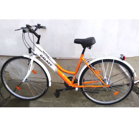 Dámsky cestný mestský bicykel GALAXY 19" rám 28" kolesá 6x3 prevodov LED svetlá